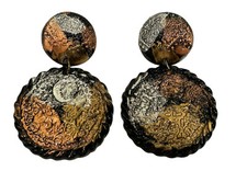 VTG Retro Statement Geometric Pierced EARRINGs Circular 80 s Dangle 3.5
