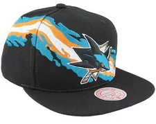 Mens Mitchell & Ness NHL VINTAGE PAINTBRUSH SNAPBACK SHARKS