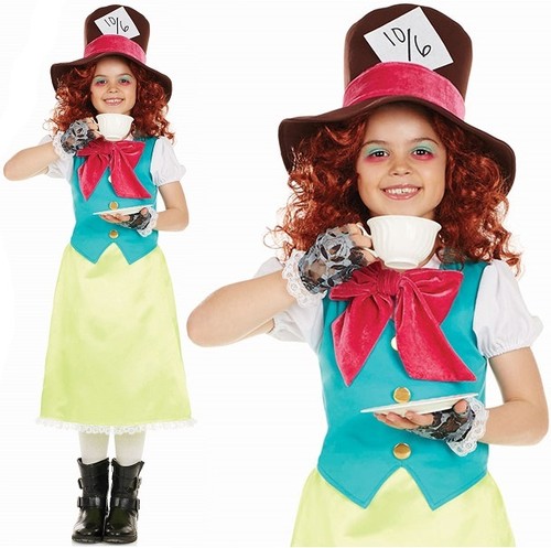 Ragazze Miss Cappellaio Matto Costume Alice Favola Libro Giorno Vestito Nuovo FS