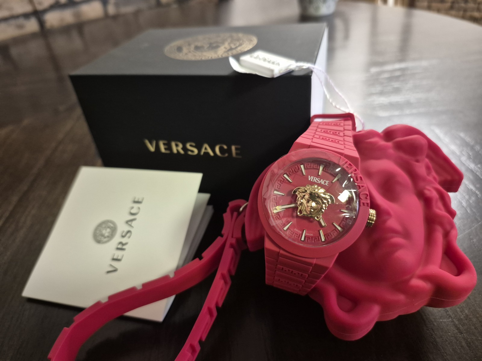 Mens Red Versace Watch VEEFA0124 43mm Silicone Strap New With Box And Papers