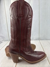 Frye Cowboy Western Boots Leather USA Burgundy Boho Vintage 70s 80s 5B