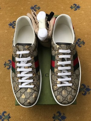 Gucci Ace Trainers Sneaker Schuhe Monogram Bee Web Rot Herren US 11 UK 10,5 44+ NEU