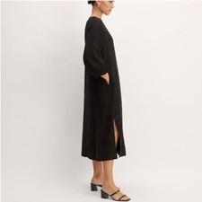 Everlane Size 6 100% Linen A-Line Midi Dress Pockets Black Minimal Capsule