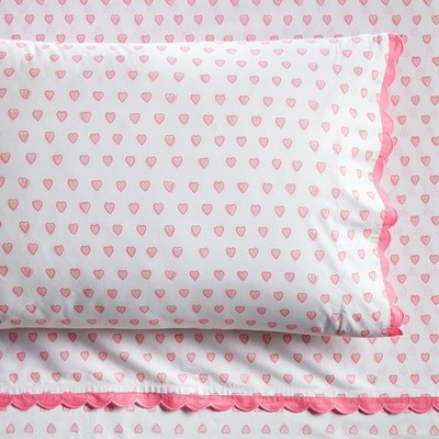 Roller Rabbit Hearts Organic Sheet Set Queen, Pink