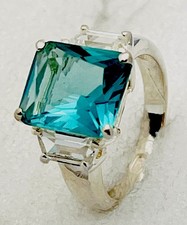 Sterling Silver 925 5.3g Blue Rectangle Trapezoid Baguette CZ Ring Size 7 1/2