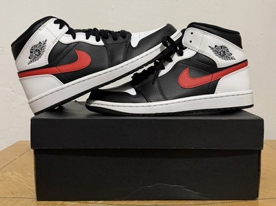 Jordan Air Jordan 1 Mid Black Chile Red White 554724-075 Men's Mid Top Sneaker