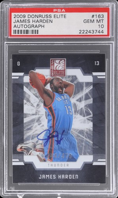 #ad 2009 Donruss Elite #163 JAMES HARDEN AUTO 439 PSA 10 GEM MINT POP 3 Rookie $399.99