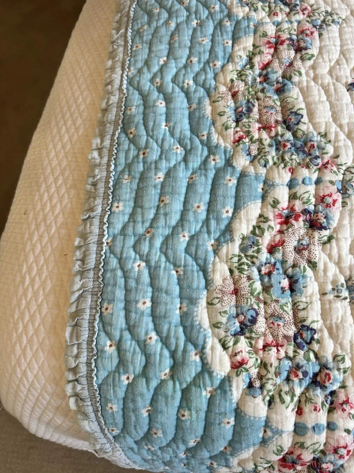 Edredón estampado de gasa de algodón francés floral azul romántico Shabby Chic Cottagecore Foto 2 de 4