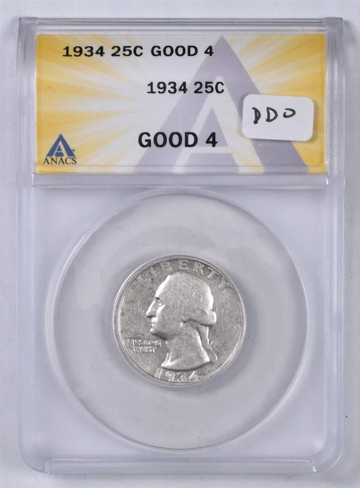 1934 Washington Silver Quarter - ANACS GOOD 4 - DDO  - Image 4 of 4