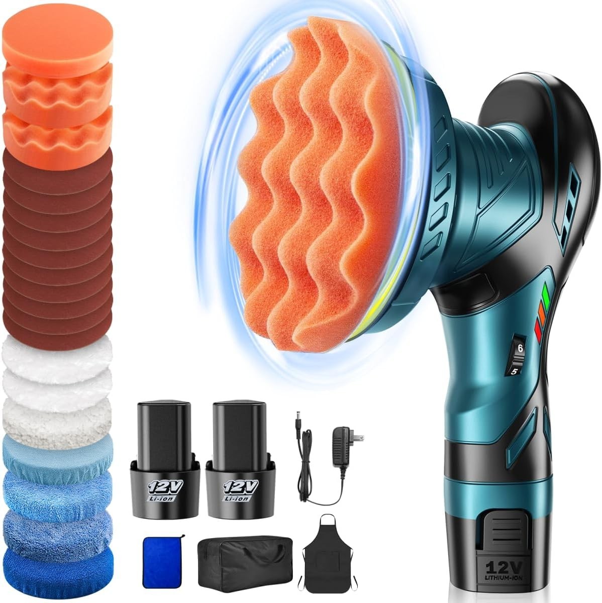 Cordless Car Buffer Polisher Kit - 6 Inch Dual Action Random
