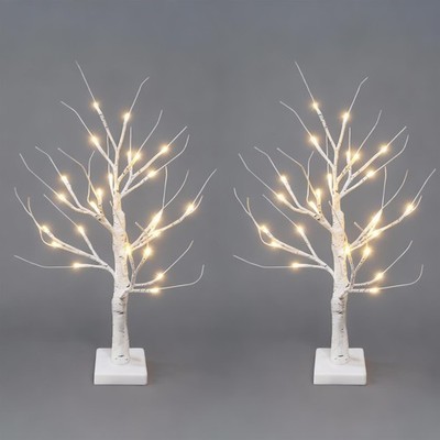 2 Fuß Mini Zweig Weihnachtsbaum Weiß Birke LED Licht Tischplatte Weihnachten Wohndeko 2 STCK.