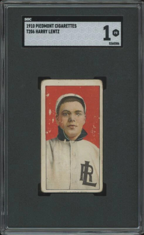 1909 T206 HARRY LENTZ NNO POOR SL PIEDMONT 350 SGC 1 LITTLE ROCK TRAVELERS