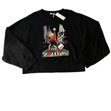 DKNY Women s Graphic Print Design Shopping Girl Black Sweatshirt Size L NWT