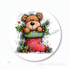 HOLIDAY TEDDY BEAR CHRISTMAS STOCKING SCRAPBOOK STICKERS ENVELOPE SEALS FAVORS