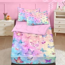 Zipper Bedding, Butterfly Zipper Bedding Sets for Girls, Twin Pink Butterfly