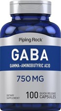 Piping Rock GABA Supplement  750mg Capsules  100 Count  Gamma-Aminobutyric...