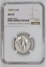 1920-S STANDING LIBERTY QUARTER NGC AU55