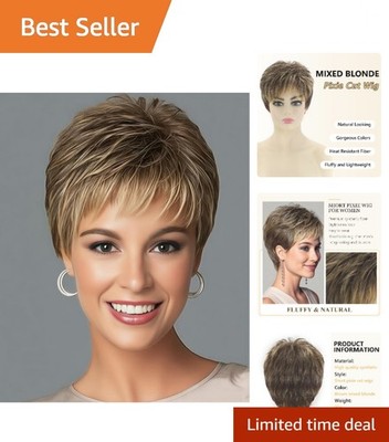 Stylish Dark Brown Blonde Highlight Pixie Wig with Bangs   Perfect for Everyday
