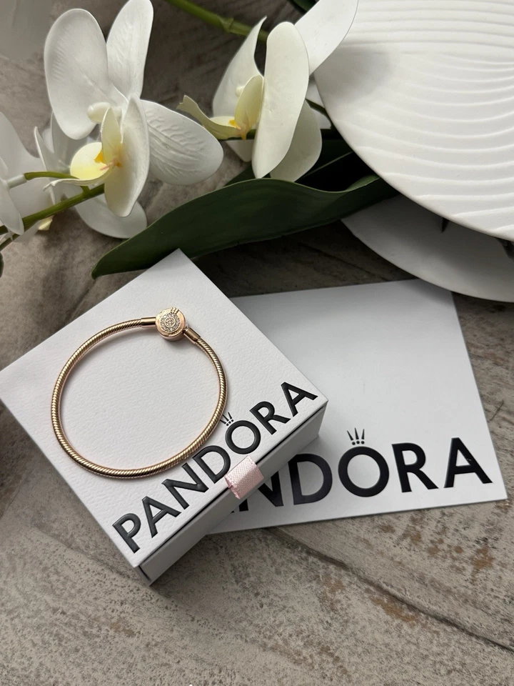 NUEVO Auténtico Brazalete Corona Brillante Momento Oro Rosa Pandora. Tamaño -7,5 pulgadas Foto 2 de 3
