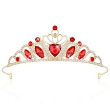 Crown and Tiara for Women Princess Tiara Red Heart Crystal Rhinestone Crown