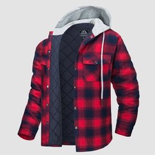 MagcoMsen Classic Plaid Hoodie for Men Breathable Soft Shirt Jacket with Hood XL