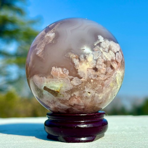 303G Natural Black Cherry Blossom Agate Quartz Sphere Crystal Energy Ball Gem - Bild 4 von 24