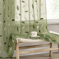 Sheer Curtains 2 Panels Embroidered Leaf 52"W x 84"L Pack of 2 Sage Green