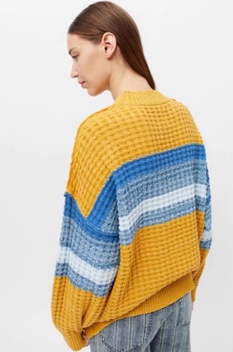 NWT Urban Outfitters BDG Mustard Striped Waffle Knit Oversized Sweater Size M - Picture 3 of 9