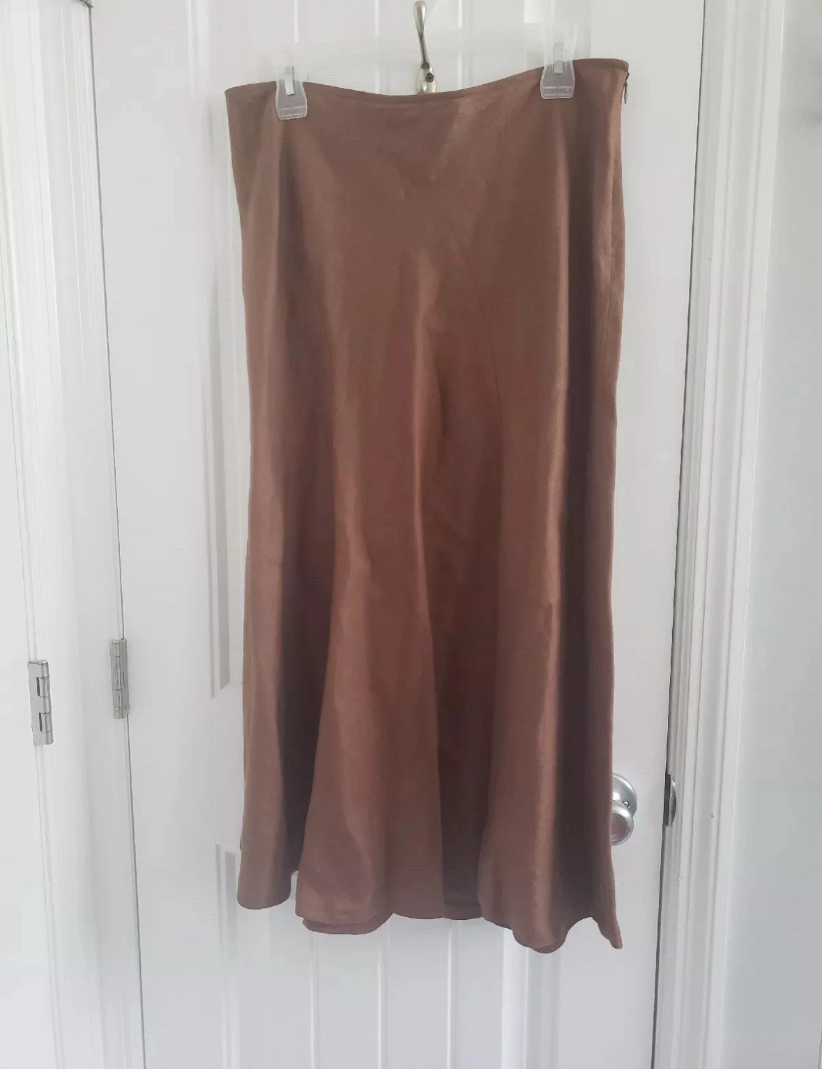 Rafaella 100% Linen Maxi Skirt Sz 12 Chocolate Brown Flare Summer Vacation...