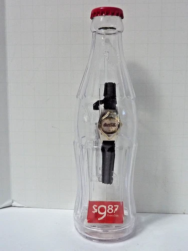 VINTAGE 2002 Coca-Cola Watch In Clear Plastic Contour Bottle Display Sealed NOS