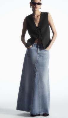COS WOMENS PANELLED DENIM MAXI SKIRT BLUE 100% COTTON SZ 38 | eBay