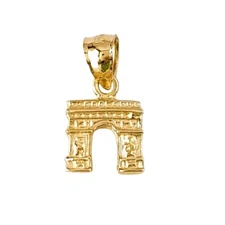 Small 14K Yellow Gold Paris Arc De Triomphe 3D Solid Charm /Pendant, Made in USA
