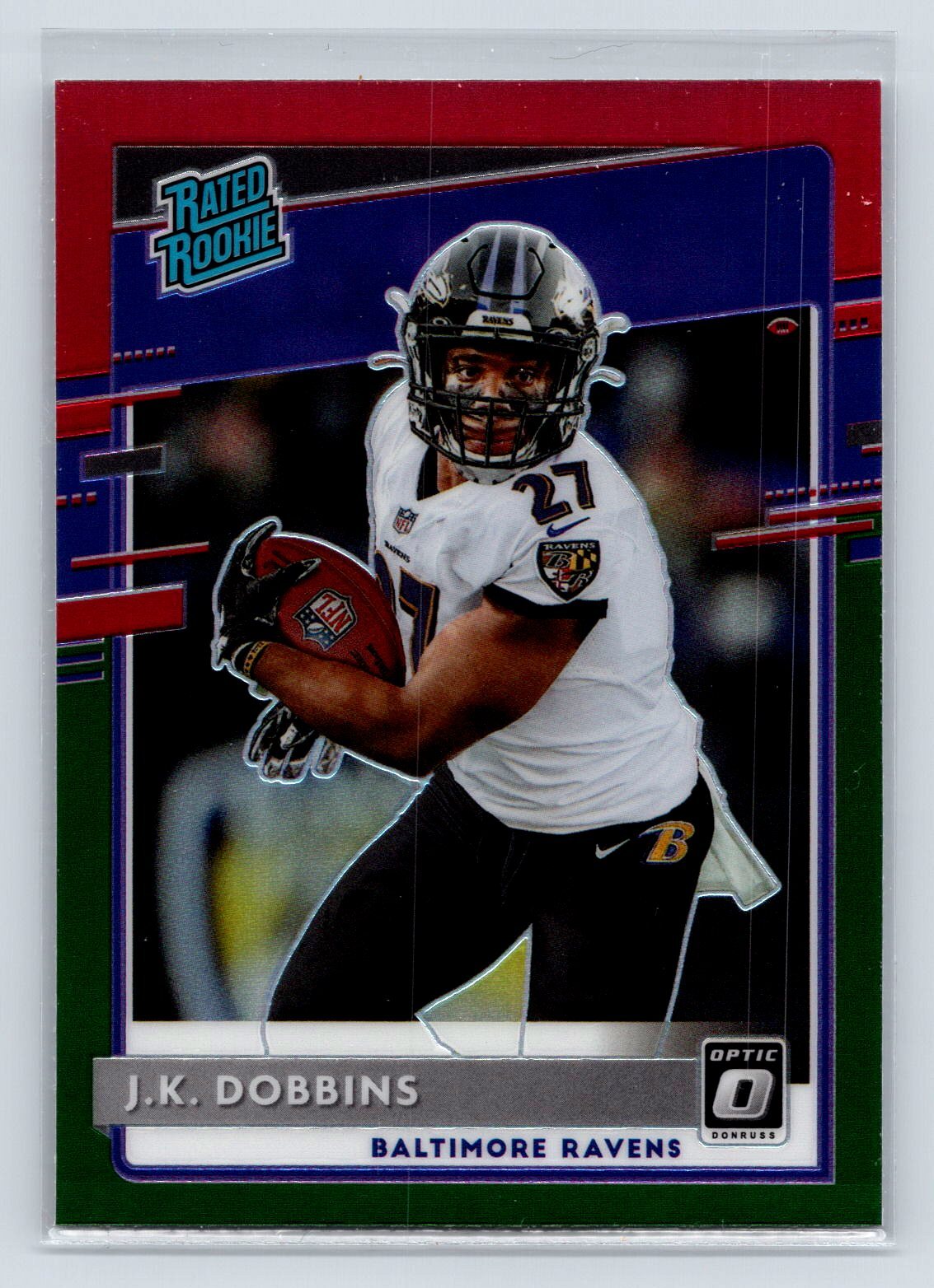 J.K. Dobbins 2020 Donruss #P-311 Optic Preview Red and Green Ravens 2-24