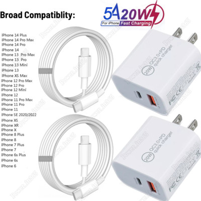 PD 20W Fast Charger Cord USB-C Power Adapter Block For iPhone 14 13 12 11 Pro XR