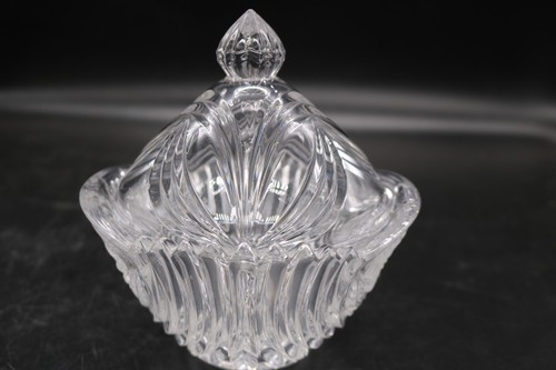 Vintage Cut Crystal Glass Bowl-Lidded-Frosted Florals - Picture 8 of 9