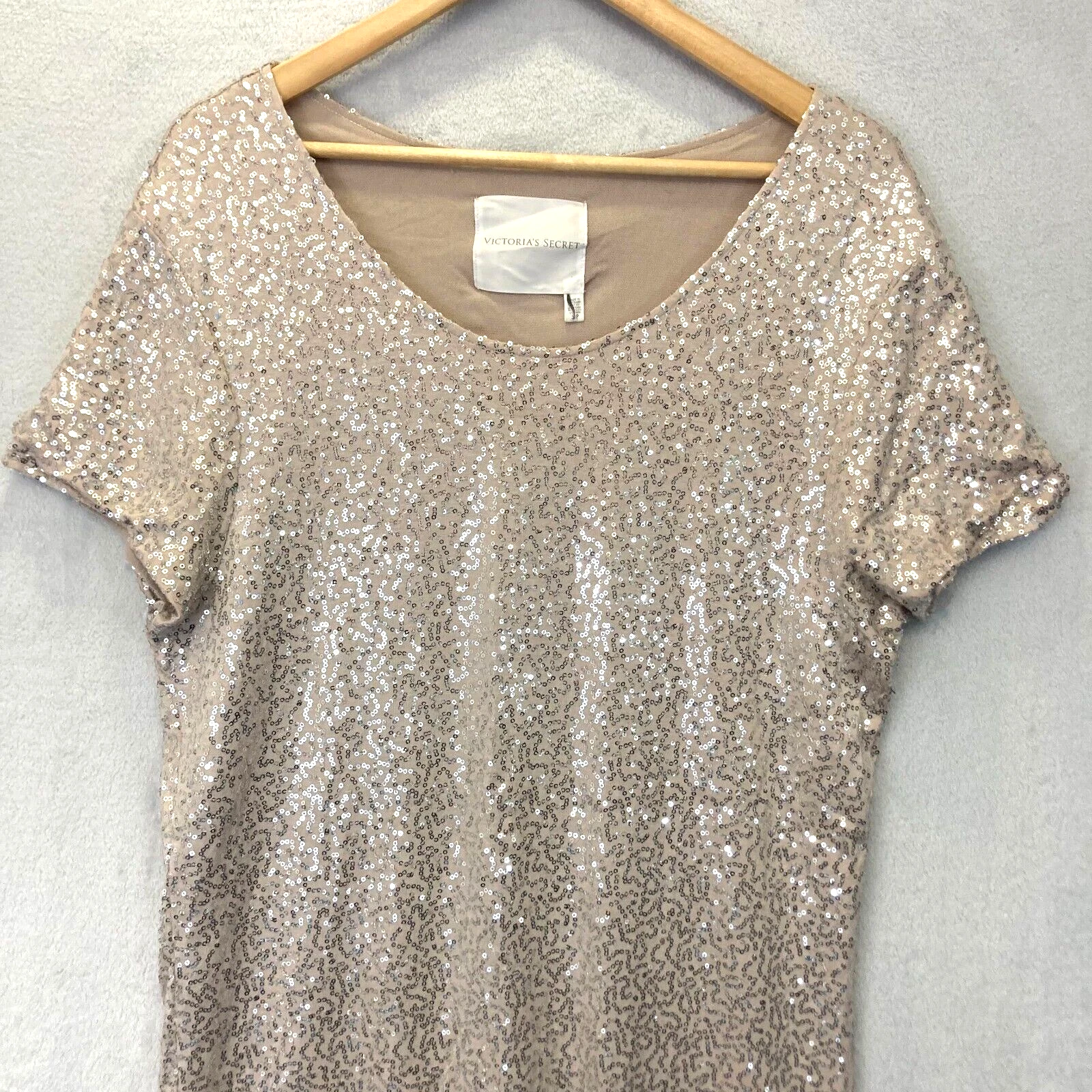 UNDERCOVER Victorias Secret abito tubino con paillettes donna taglia small beige argento mini corto