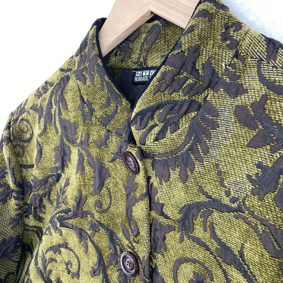 Blazer NOMADIC TRADERS NTCO para mujer S chaqueta barroca mandarín abotonada verde Foto 2 de 4
