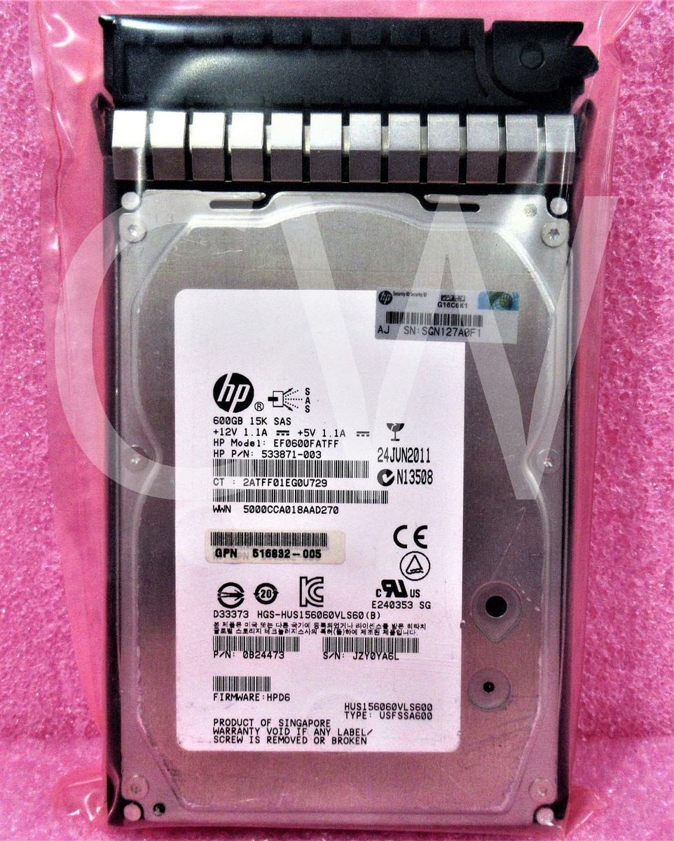 516810-003 533871-003 517354-001 HP 600GB 15K 6G DP HotSwap 3.5