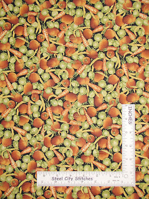 Vegetables Kitchen Veggies Black Cotton Fabric Quilting Treasures Cuisine - Yard