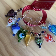 HEART! GREEN YELLOW RED BLUE BLACK PURPLE ETC. Wine Glass Charms Set Of 8