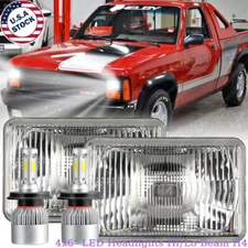 For Dodge Dakota 1987-1995 Truck Black 4x6" GLASS LED Headlights Hi-Lo Beams