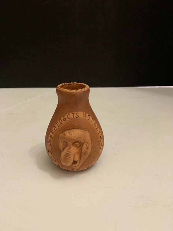 Vintage Proboscis Monkey Borneo Souvenir Pottery Vase Made in Sabah Malaysia