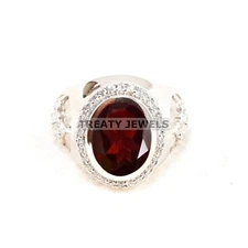 Garnet Oval Cut Gemstone With 925 Sterling Silver Ring For Men's #B118 *