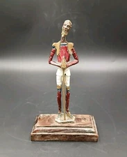 Vintage Sculpture Metal Bronze Don Quixote Standing Wood Base Spanish Rare 7"