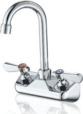 Commercial Wall Mount Kitchen Faucet with Gooseneck Spout and Lever Handles