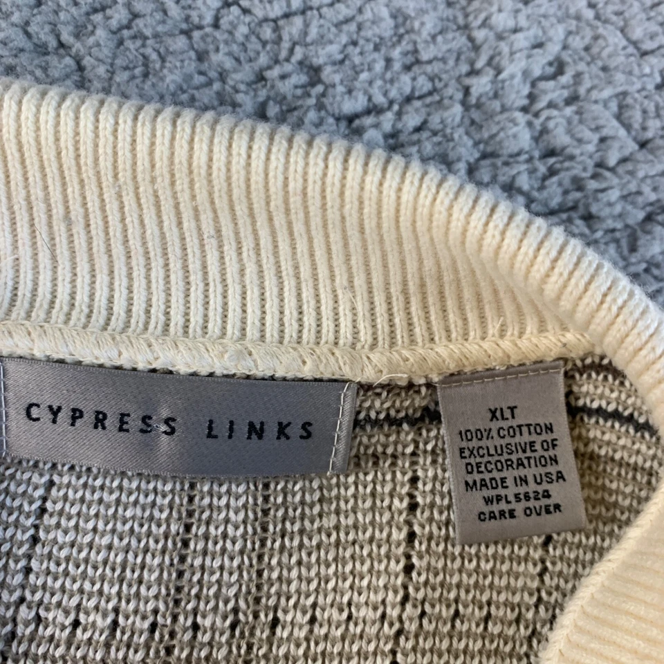 Suéter De Colección Eslabones De Ciprés Para Hombres XLT Alto A Cuadros Grueso Tejido EE. UU. Golf Marfil NUEVO Foto 3 de 4