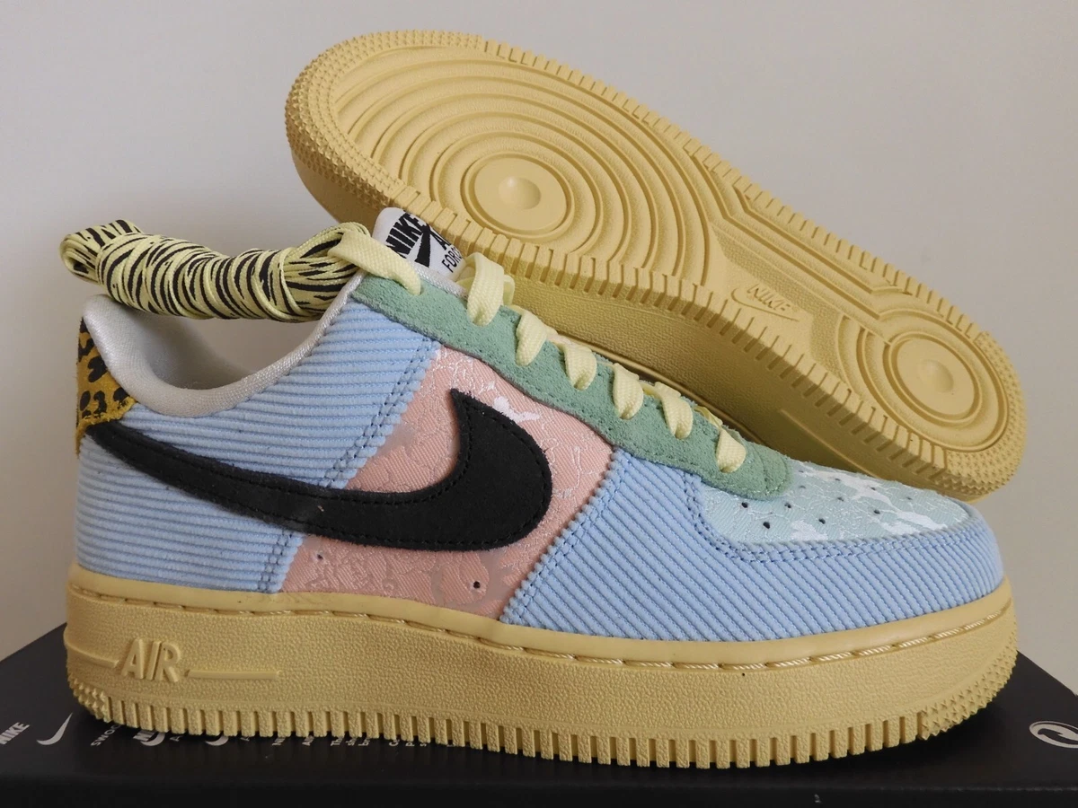 WMNS NIKE AIR FORCE 1 07 CELESTINE BLUE OFF NOIR SPRING MIX SZ 5.5 FJ4591 441