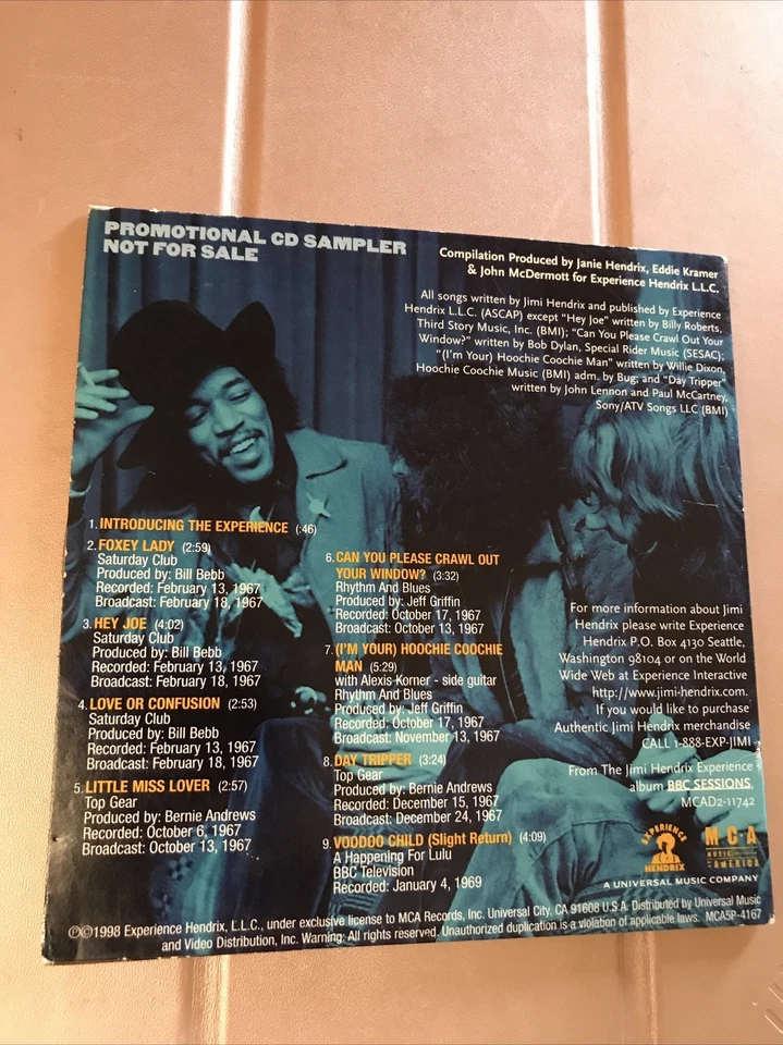 THE JIMI HENDRIX EXPERIENCE BBC Sessions Sampler CD 9 Tracks 1967-1969 PROMO - Imagem 2 de 3