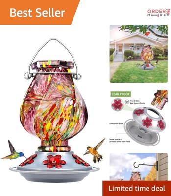 Attractive Hanging Hummingbird Feeder   22oz Capacity with Rust-Resistant Base