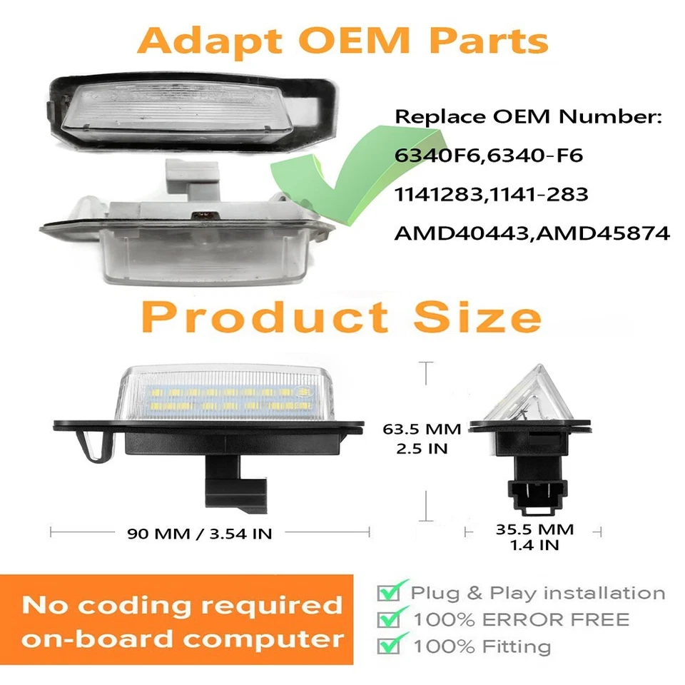 2x LED Number License Plate Light Lamp For Mitsubishi Outlander Lancer Sportback - Изображение 3 из 4